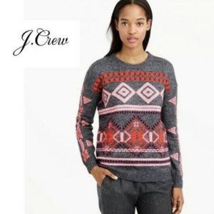 J.Crew art deco grey/orange/pink intarsia sweater